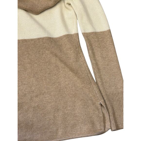 Athleta 100% Cashmere Turtleneck Pullover - Stripe Cream & Tan - X-Small - Picture 4 of 9